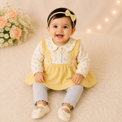 Winter Blossom Frock & Trouser Set – Cozy Cotton Blend