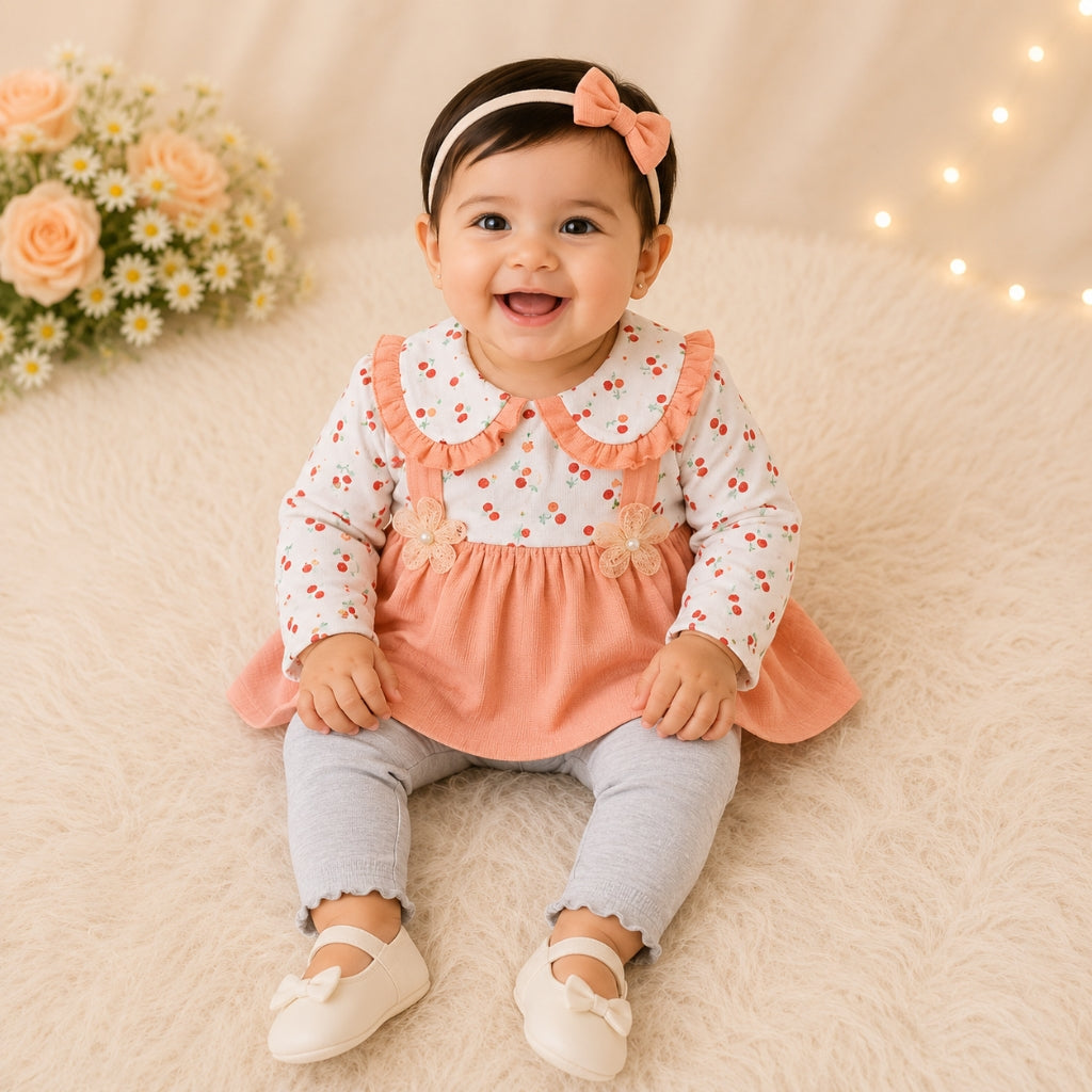 Winter Blossom Frock & Trouser Set – Cozy Cotton Blend