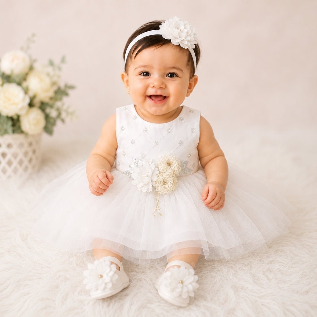 Premium Newborn Baby Frock Set | White