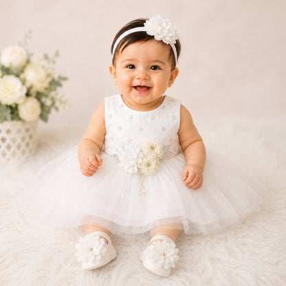 Premium Newborn Baby Frock Set | White