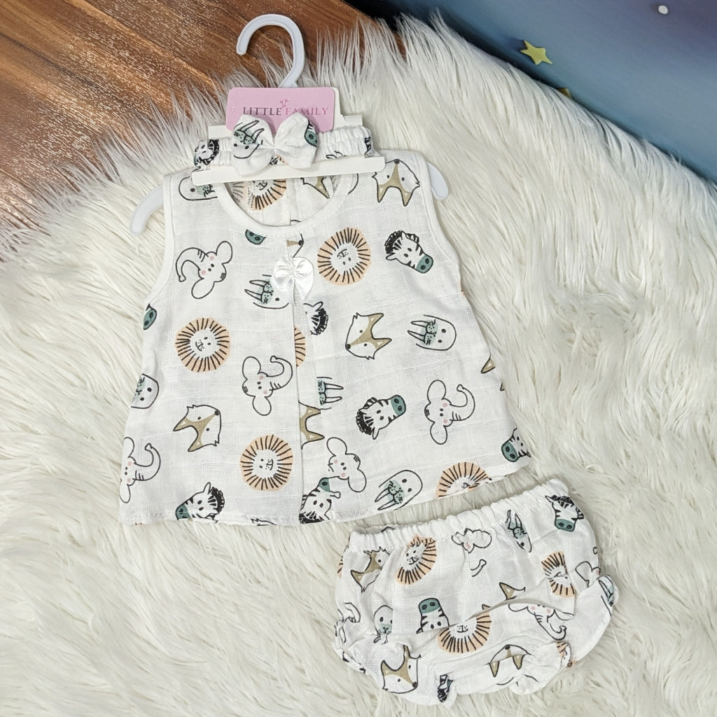 Premium Baby Frock Set with Nappy & Headband