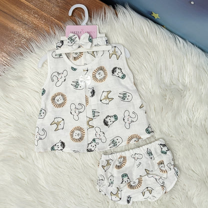 Premium Baby Frock Set with Nappy & Headband