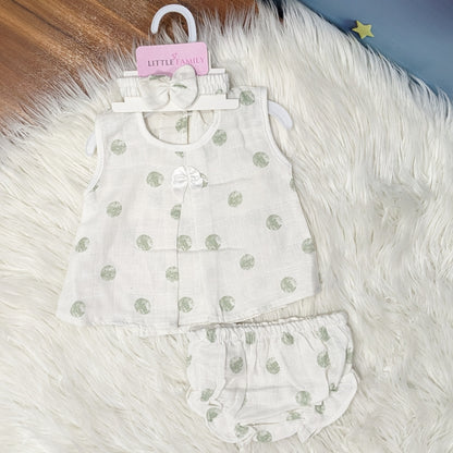 Premium Baby Frock Set with Nappy & Headband