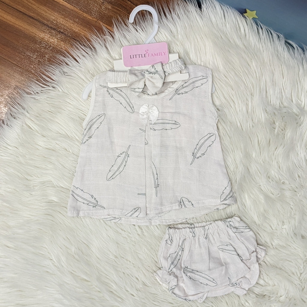 Premium Baby Frock Set with Nappy & Headband