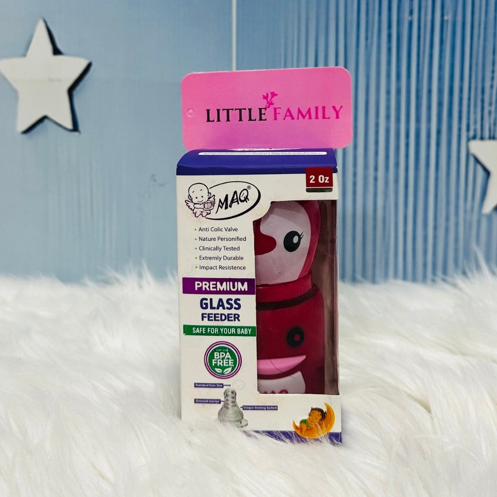 Premium Glass Baby Feeder 2 Oz | BPA-Free Baby Feeding Bottle with Anti-Colic Valve