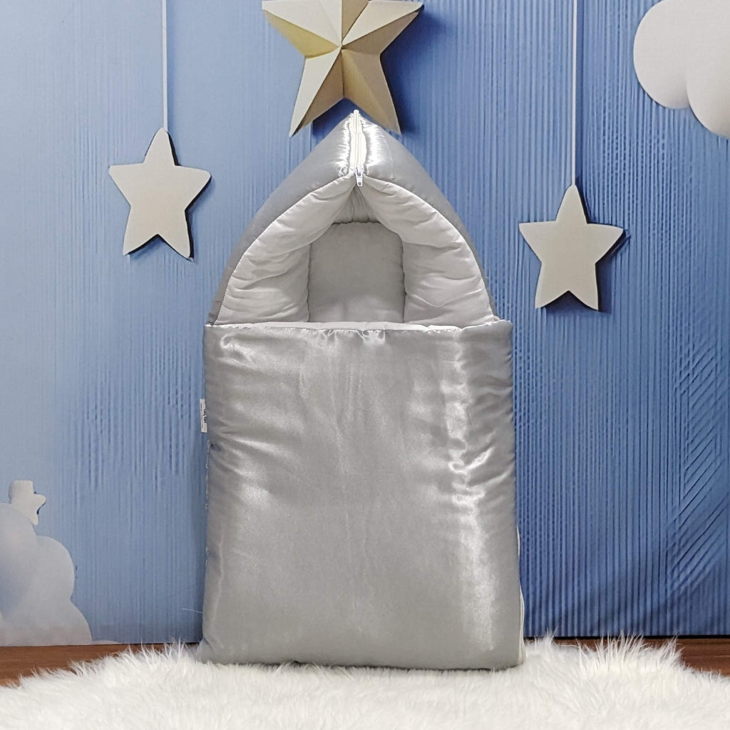 Premium Silk Baby Bedding Set - 8 Pieces (Grey)