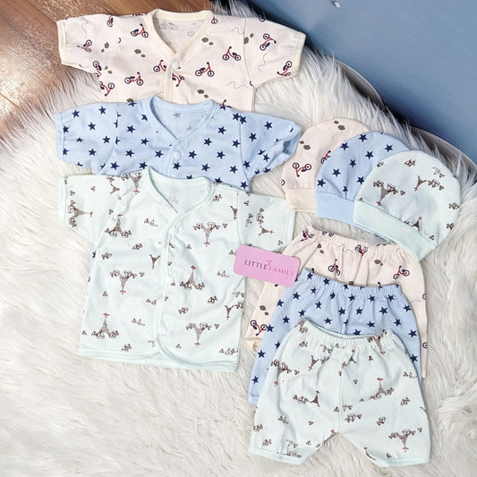 Newborn 3-Piece Cotton Outfit Set (Half) – Pack of 3