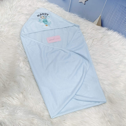 Premium Baby Hooded Wrapping Sheet | "Blue Happy Adventurer"