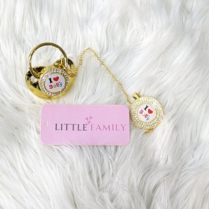 Luxury Bling Baby Pacifier with Matching Chain - I LOVE BABY