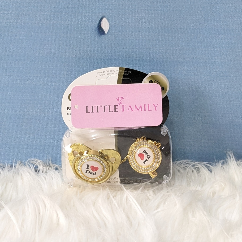 Luxury Bling Baby Pacifier with Matching Chain - I LOVE DAD