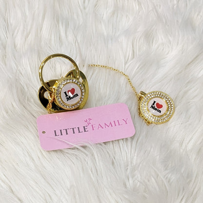Luxury Bling Baby Pacifier with Matching Chain - I LOVE MOM