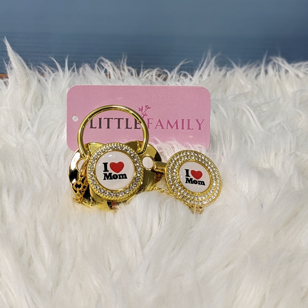 Luxury Bling Baby Pacifier with Matching Chain - I LOVE MOM