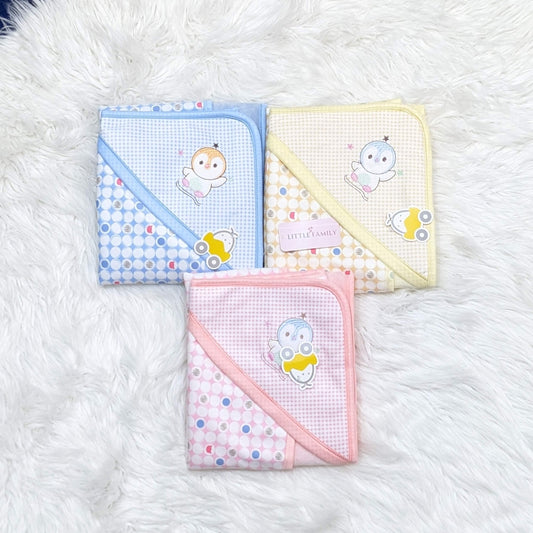 Premium Velvet Winter Hooded Baby Shawl - Polka Dot Checker Pattern