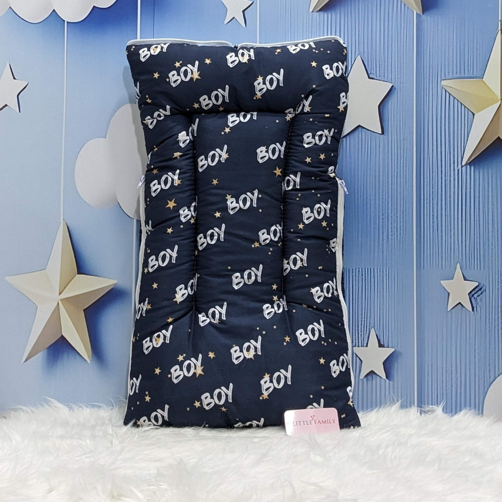 "It's a Boy" Newborn Baby Carry Nest - Soft Poly Cotton | Navy Blue