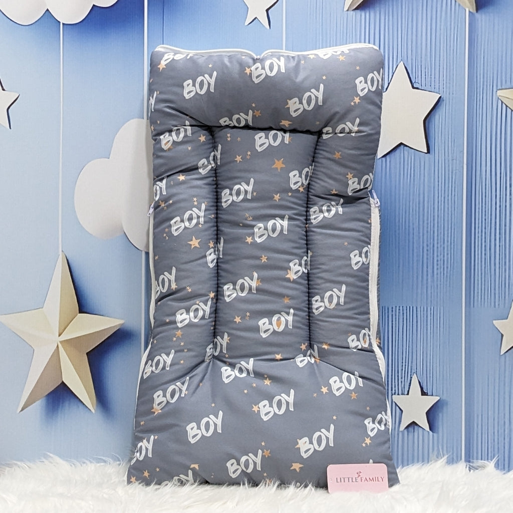 "It's a Boy" Newborn Baby Carry Nest - Soft Poly Cotton | Grey