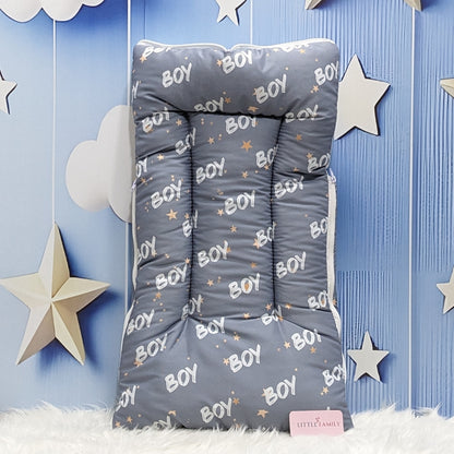 "It's a Boy" Newborn Baby Carry Nest - Soft Poly Cotton | Grey