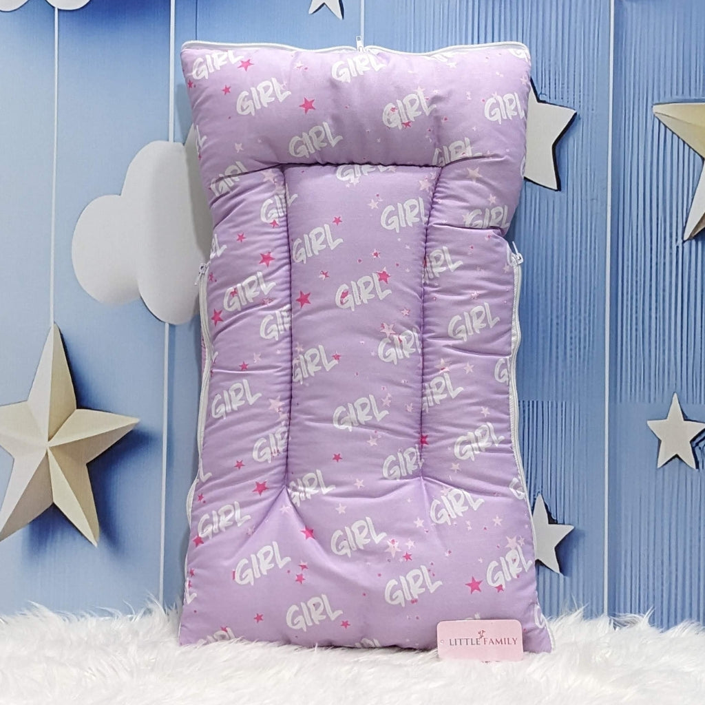 "It's a Girl" Newborn Baby Carry Nest - Soft Poly Cotton | Lavendar