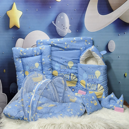 "It's a Baby Boy" Baby 8 PC'S Bedding Set - (Dusky Blue) | Large