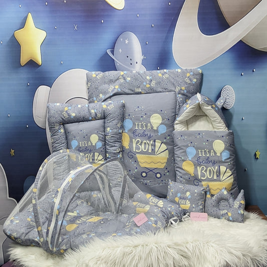 "It's a Baby Boy" Baby 8 PC'S Bedding Set - (Charcoal Grey) | Large