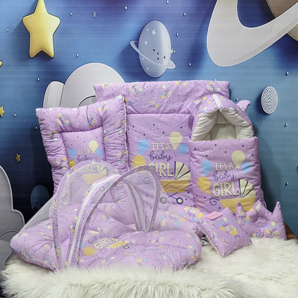 "It's a Baby Girl" Baby 8 PC'S Bedding Set - (Purple) | Large
