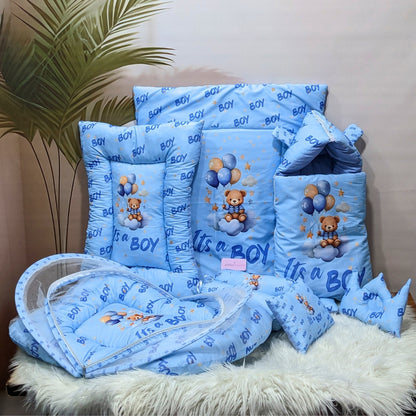 "It's a Boy" Baby 8 PC'S Bedding Set - (Sky Blue) | Large