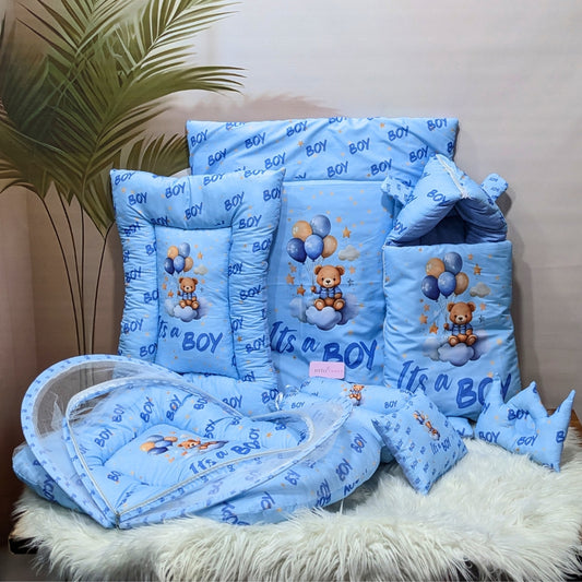 "It's a Boy" Baby 8 PC'S Bedding Set - (Sky Blue) | Large