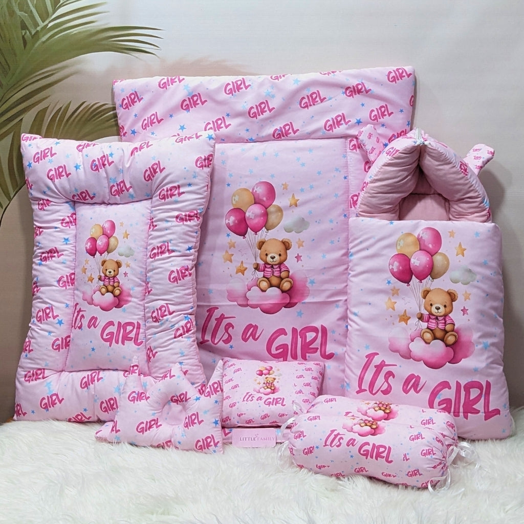 "It's a Girl" Baby 7 PC'S Bedding Set - (Pink) | Large