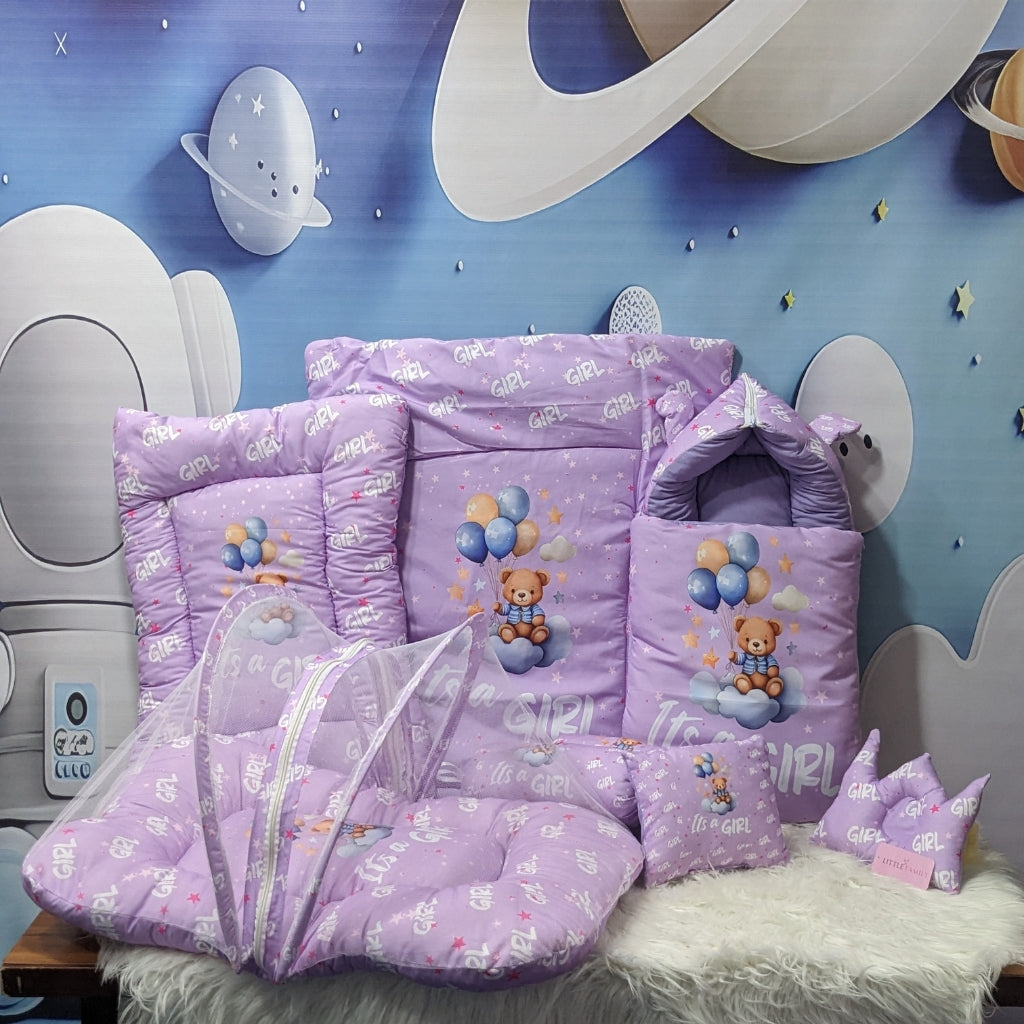 "It's a Girl" Baby 8 PC'S Bedding Set - (Purple) | Large