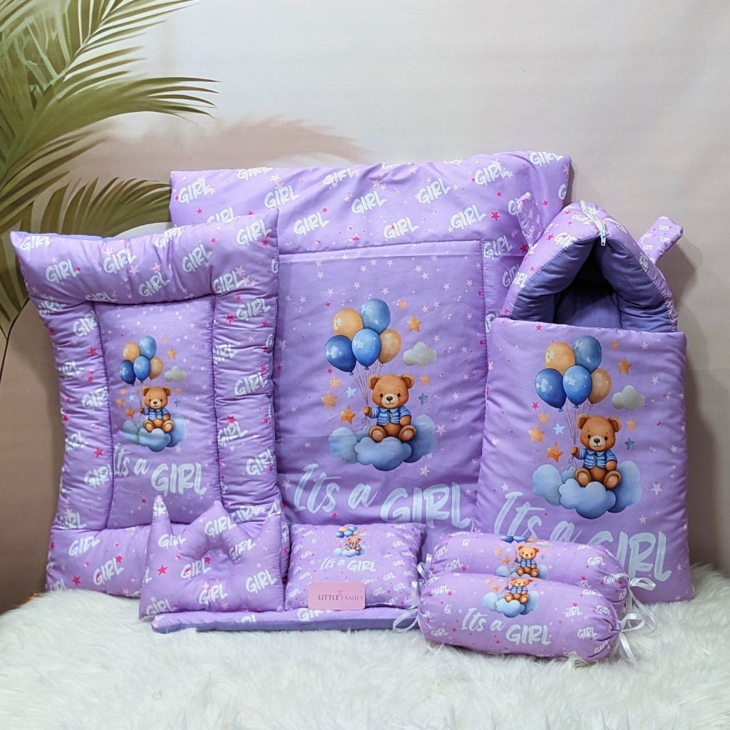 "It's a Girl" Baby 7 PC'S Bedding Set - (Purple) | Large