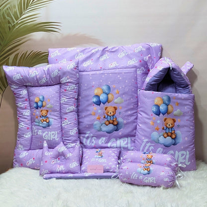 "It's a Girl" Baby 7 PC'S Bedding Set - (Purple) | Large