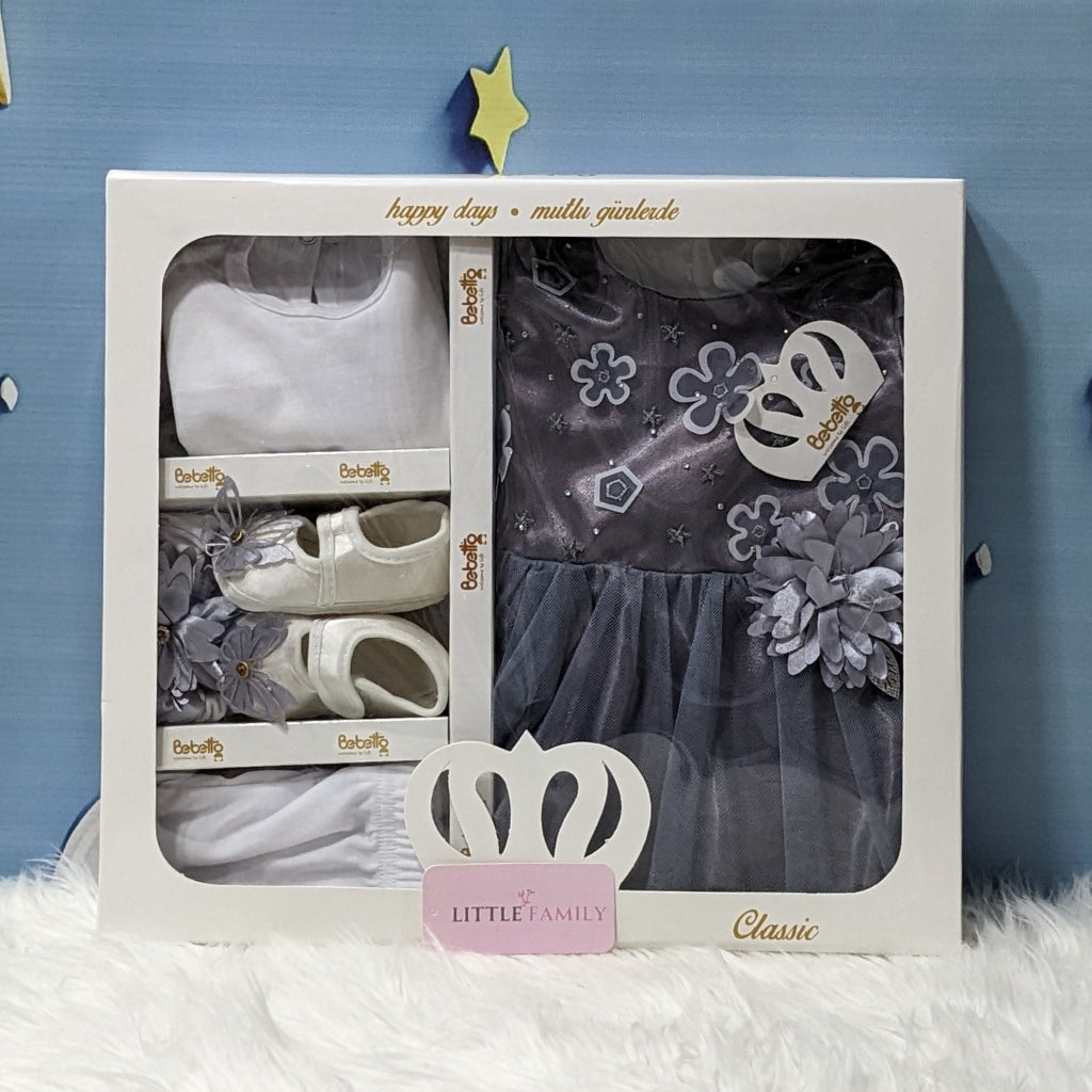 Premium Newborn Baby Frock Set | Grey