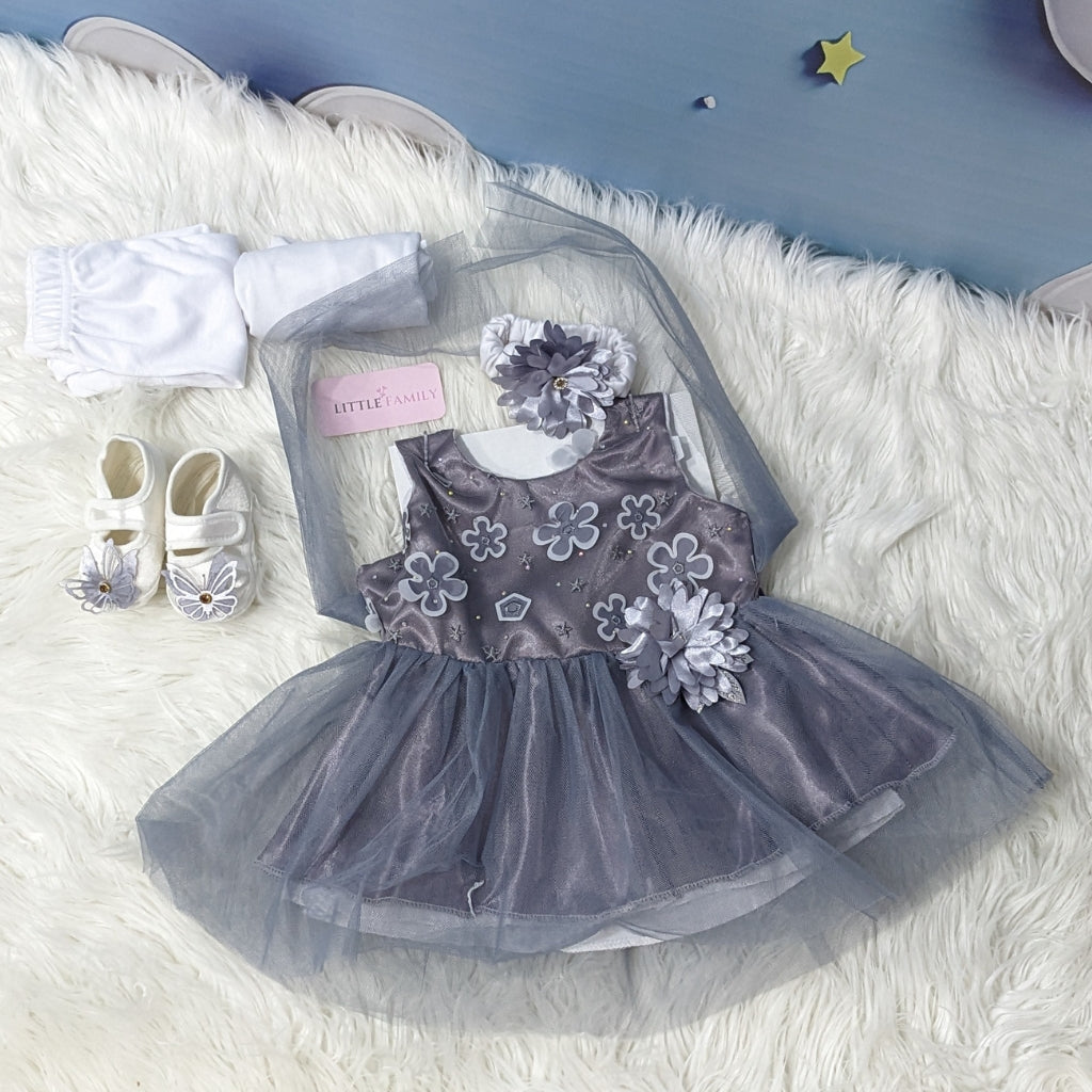 Premium Newborn Baby Frock Set | Grey