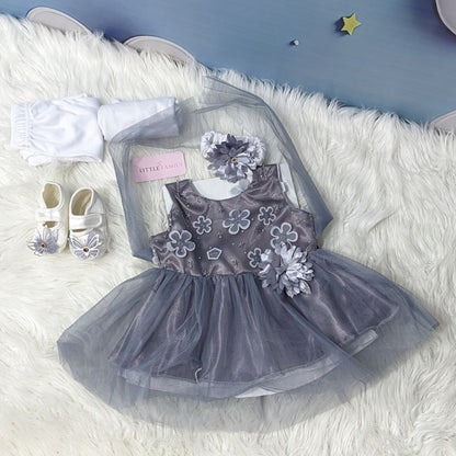 Premium Newborn Baby Frock Set | Grey