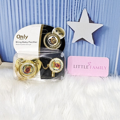 Luxury Bling Baby Pacifier with Matching Chain - Golden Owl