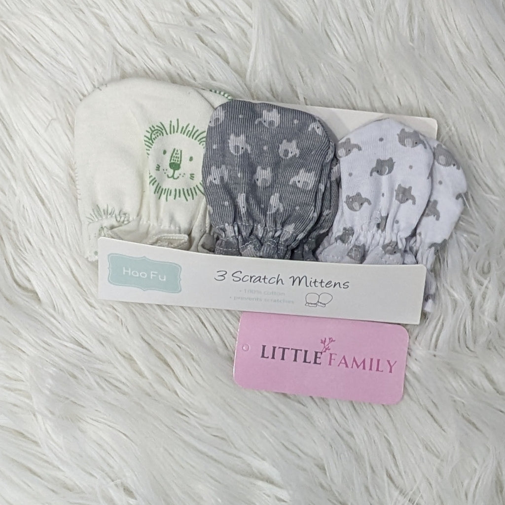 Premium Baby Cotton Scratch Mittens (Pack of 3) - Grey Elephant
