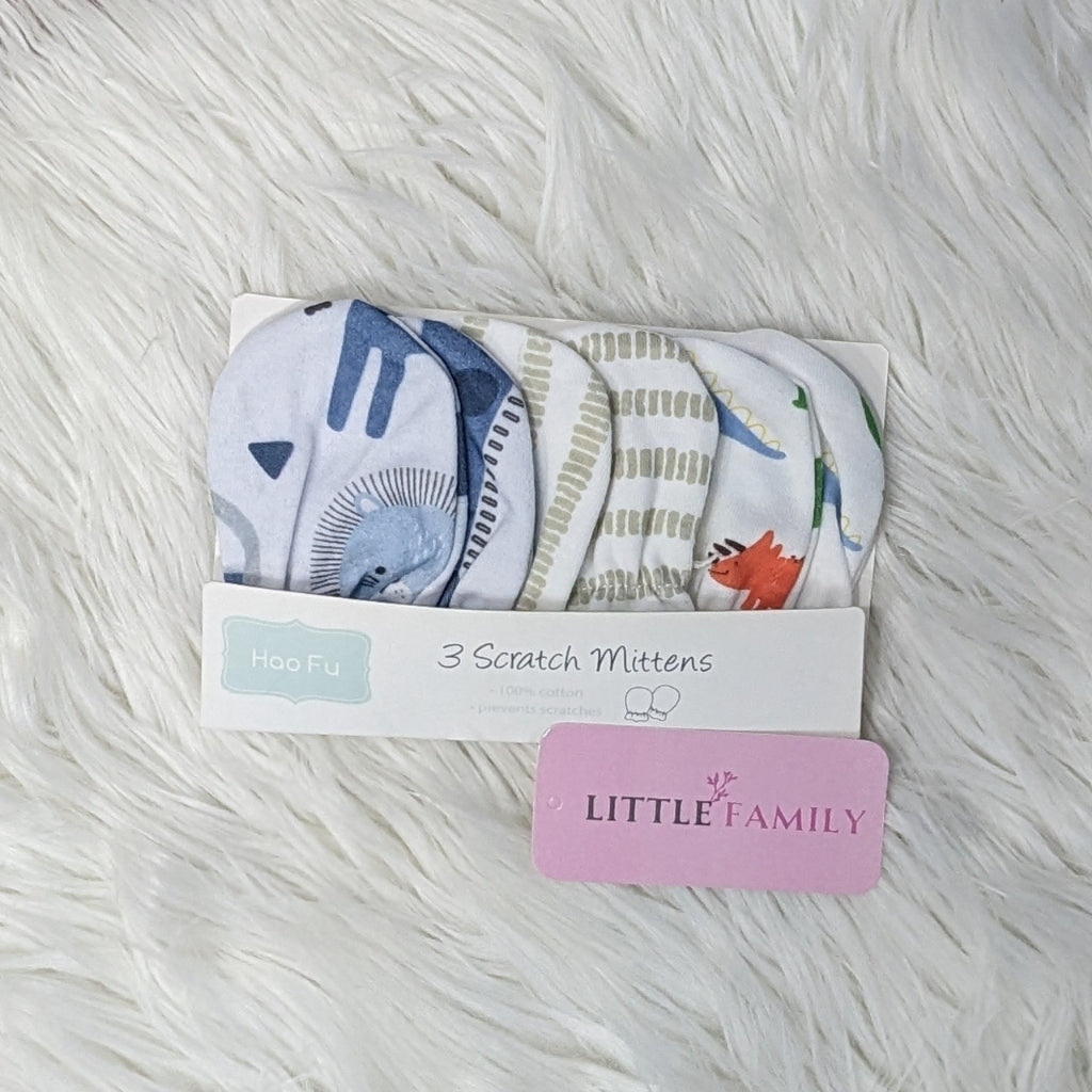 Premium Baby Cotton Scratch Mittens (Pack of 3) - Animals