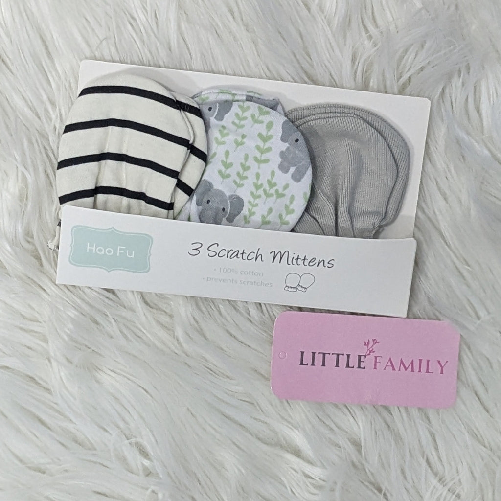 Premium Baby Cotton Scratch Mittens (Pack of 3) - Black Stripes