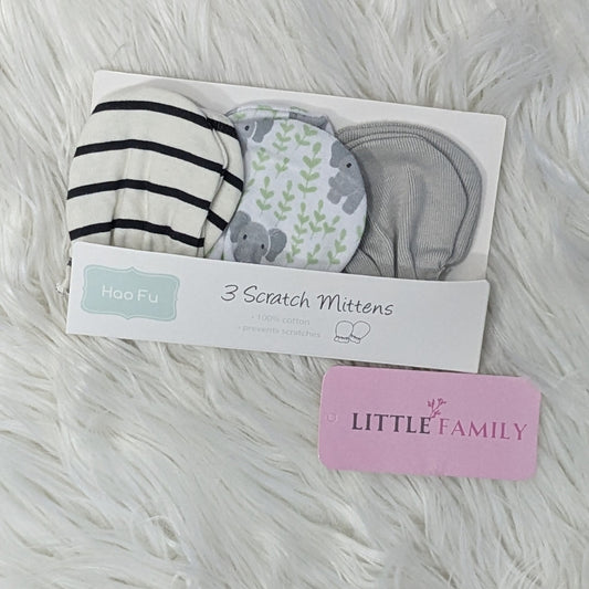 Premium Baby Cotton Scratch Mittens (Pack of 3) - Black Stripes