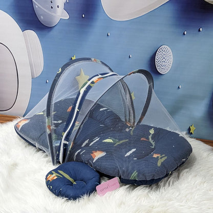 Dragon Castle Theme Summer Mosquito Net with Pillow - Navy Blue