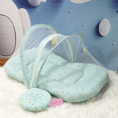 Shapes Theme Summer Mosquito Net with Pillow - Light Green