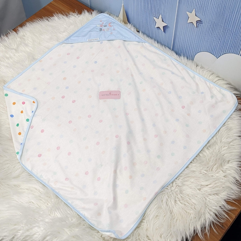 Premium Baby Hooded Wrapping Sheet | Multicolor Polka Dots