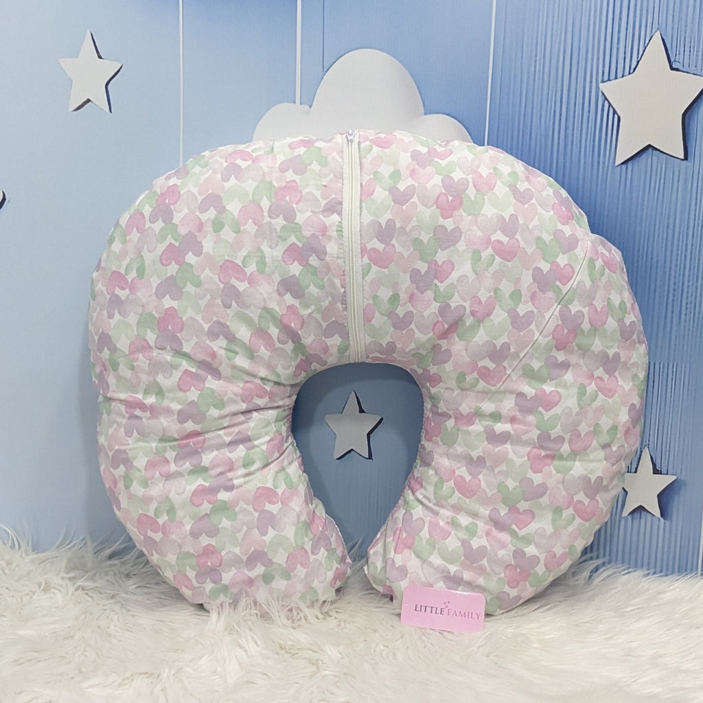 Multi Heart Theme Baby Feeding Pillow – Ergonomic Support for Breastfeeding Moms