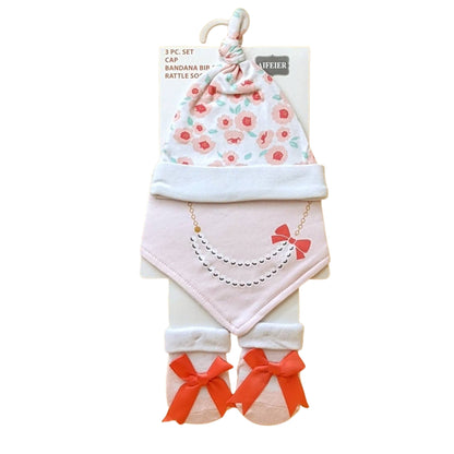 Baby 3 PC'S Cap, Napkin & Booties Gift Set | "Chain Smile"