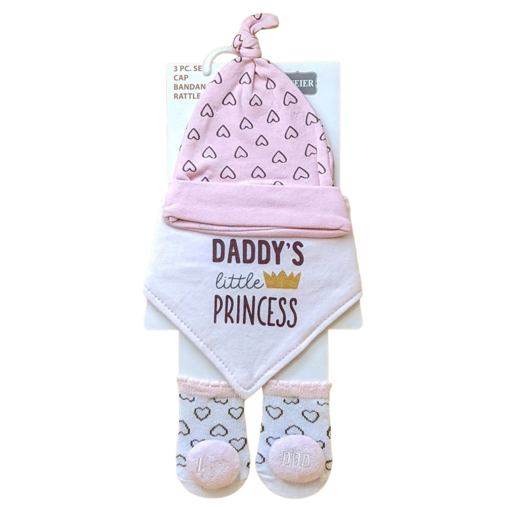 Baby 3 PC'S Cap, Napkin & Booties Gift Set | "Daddy's Little Princess"
