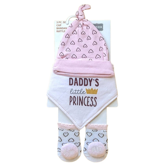 Baby 3 PC'S Cap, Napkin & Booties Gift Set | "Daddy's Little Princess"