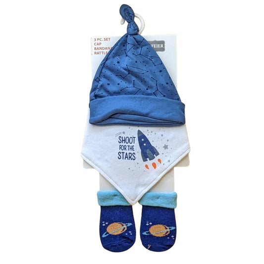 Baby 3 PC'S Cap, Napkin & Booties Gift Set | "Shoot For The Stars"