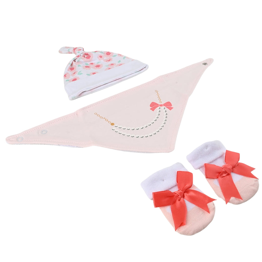 Baby 3 PC'S Cap, Napkin & Booties Gift Set | "Chain Smile"