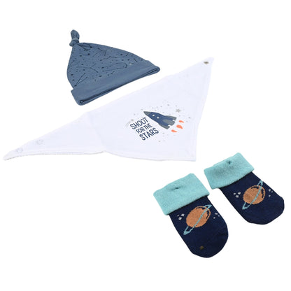 Baby 3 PC'S Cap, Napkin & Booties Gift Set | "Shoot For The Stars"