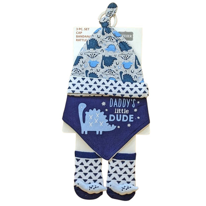 Baby 3 PC'S Cap, Napkin & Booties Gift Set | "Daddy's Little Dude"