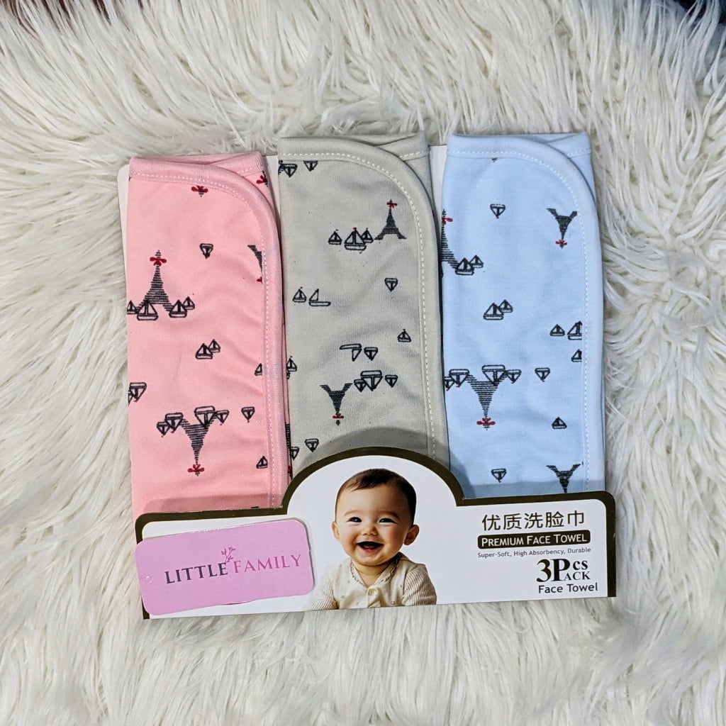 Premium Soft Cotton Baby Face Towels - Paris